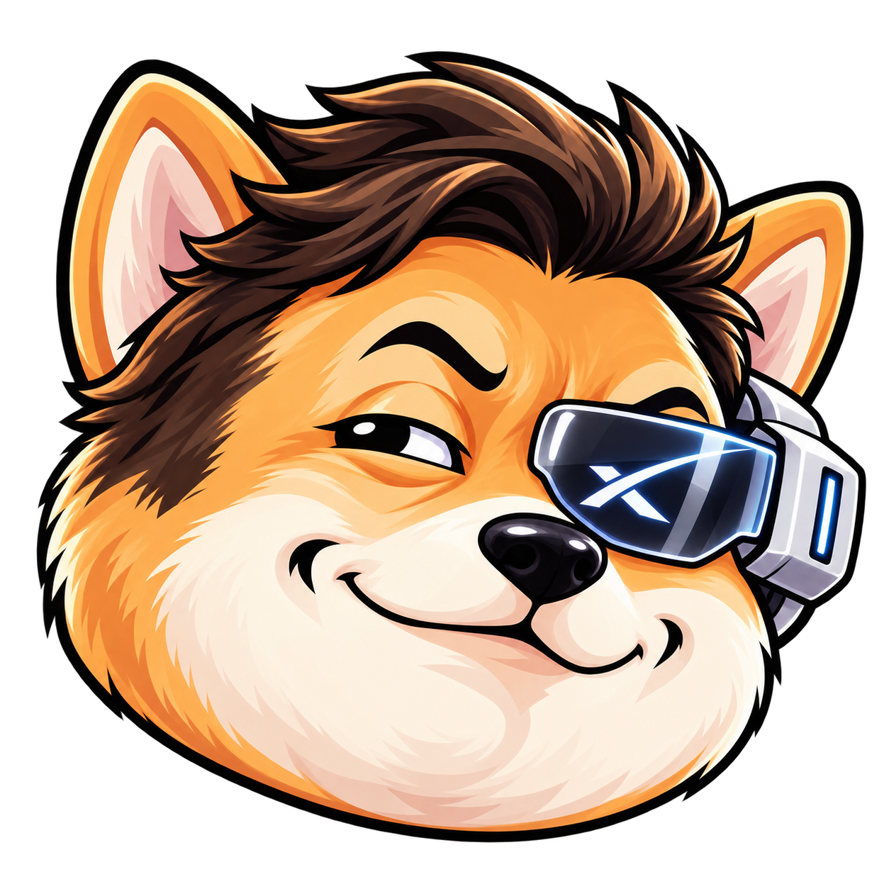 MuskInu wearing a futuristic SpaceX-inspired visor